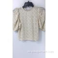 Cream Crochet Bubble Sleeve Top